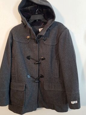 St. Johns Bay Womens Gray Hooded Wool Cashmere Toggle Coat Fully Lined 1X